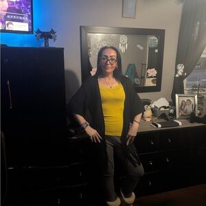 Black Atmosphere Cardigan mid length and fringe knitted